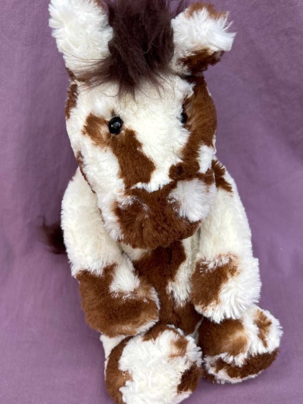 RETIRED Jellycat Medium Bashful PINTO PONY brown white spotted horse 12" HTF